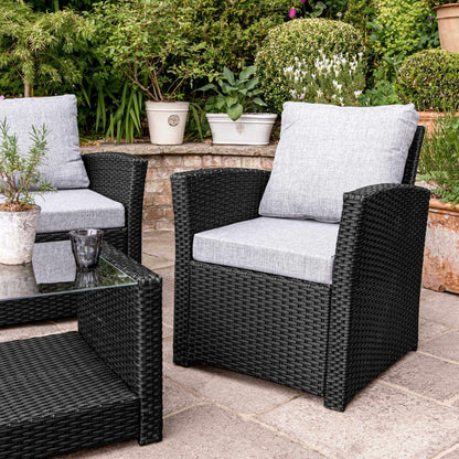 Cote 4 Seater Rattan Garden Sofa Set with Lean Over Parasol - Black