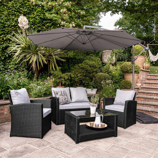 Cote Garden Sofa Set - Lean Over Parasol - 4 Seater - Black Rattan