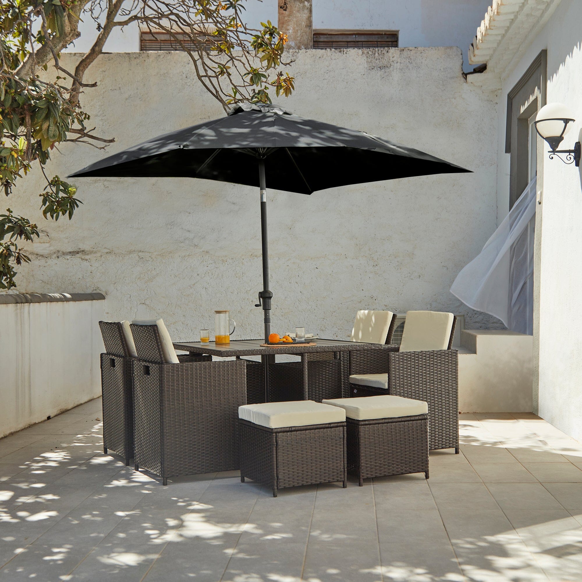 8 seater rattan cube dining set with discount parasol