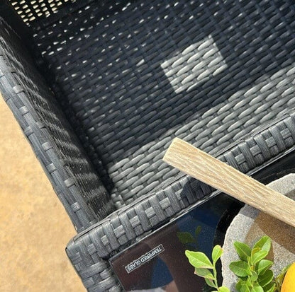 10 Seat Rattan Cube Outdoor Dining Set with LED Premium Cream Parasol- Black Weave
