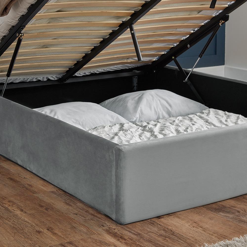 Grey velvet ottoman storage bed and mattress set - Laura James