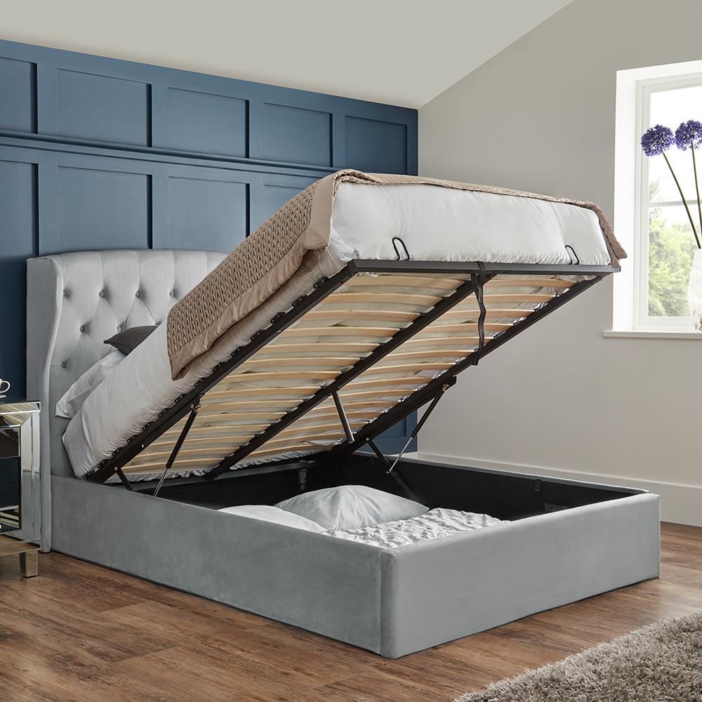 Grey ottoman storage bed frame - Laura James