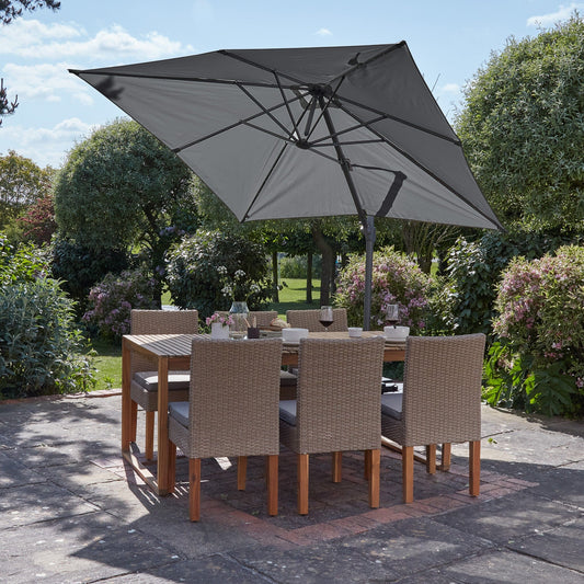Lennox Table With 6 Oliver Dining Chairs with Grey Premium LED Parasol