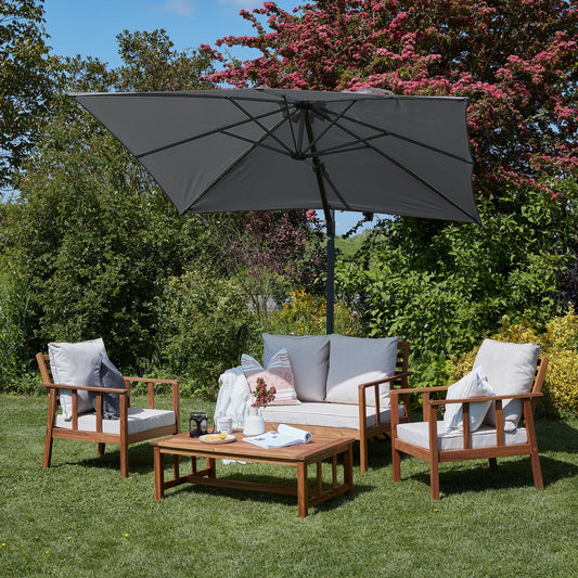 Harrelson outdoor sofa set with grey LED cantilever parasol - solid wood and white