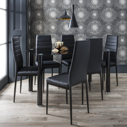 Laura James - Glass Dining Table Set and 6 Chairs Set Black - Laura James