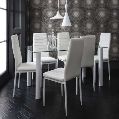 Laura James - Glass Dining Table Set and 6 Chairs Set White - Laura James