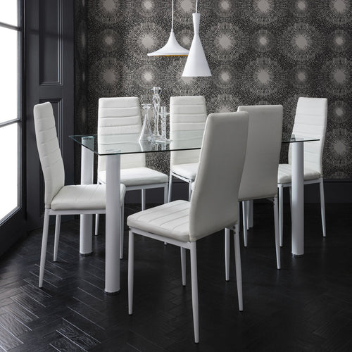 Anya glass dining table set - 6 seater - white