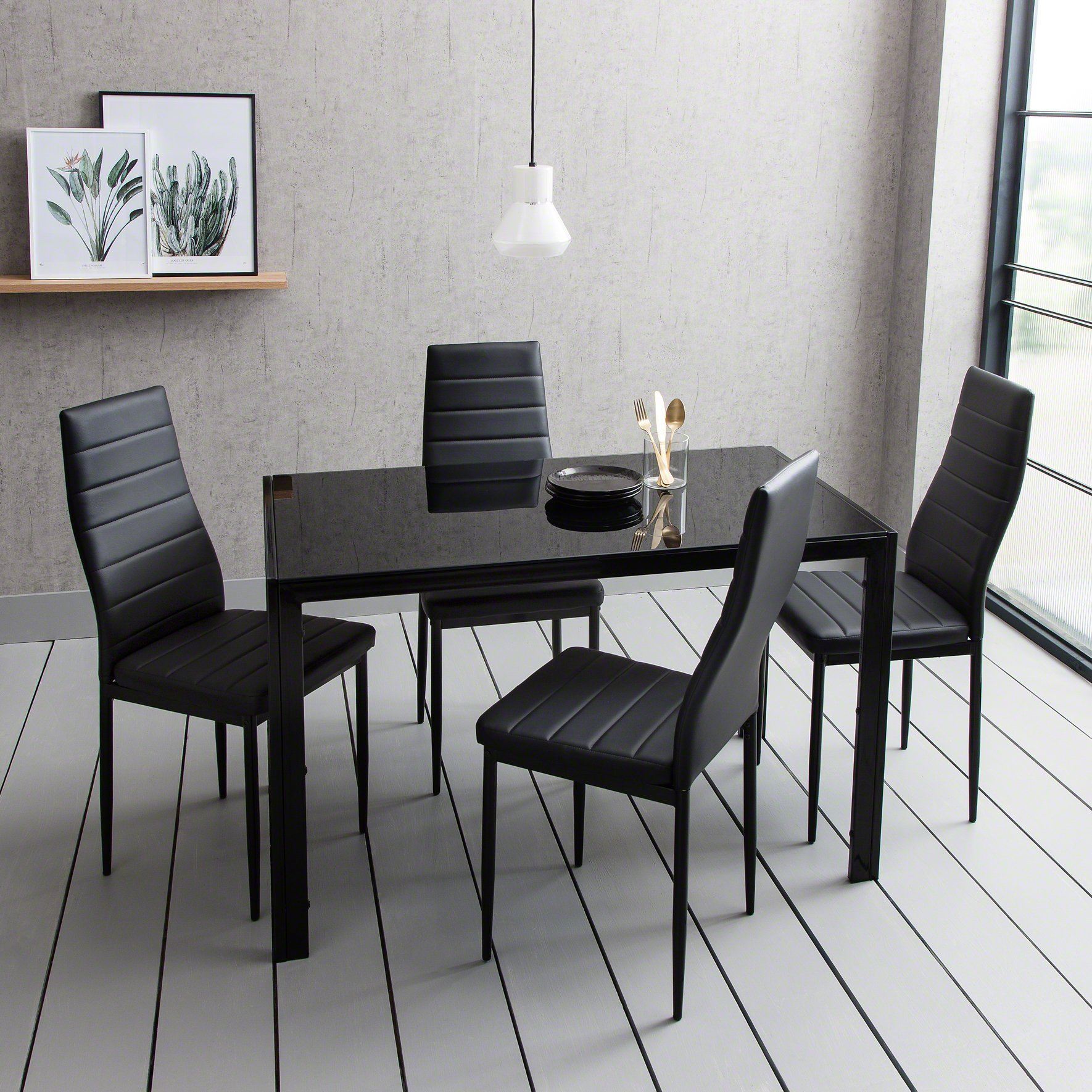 Black glass dining 2025 room table set