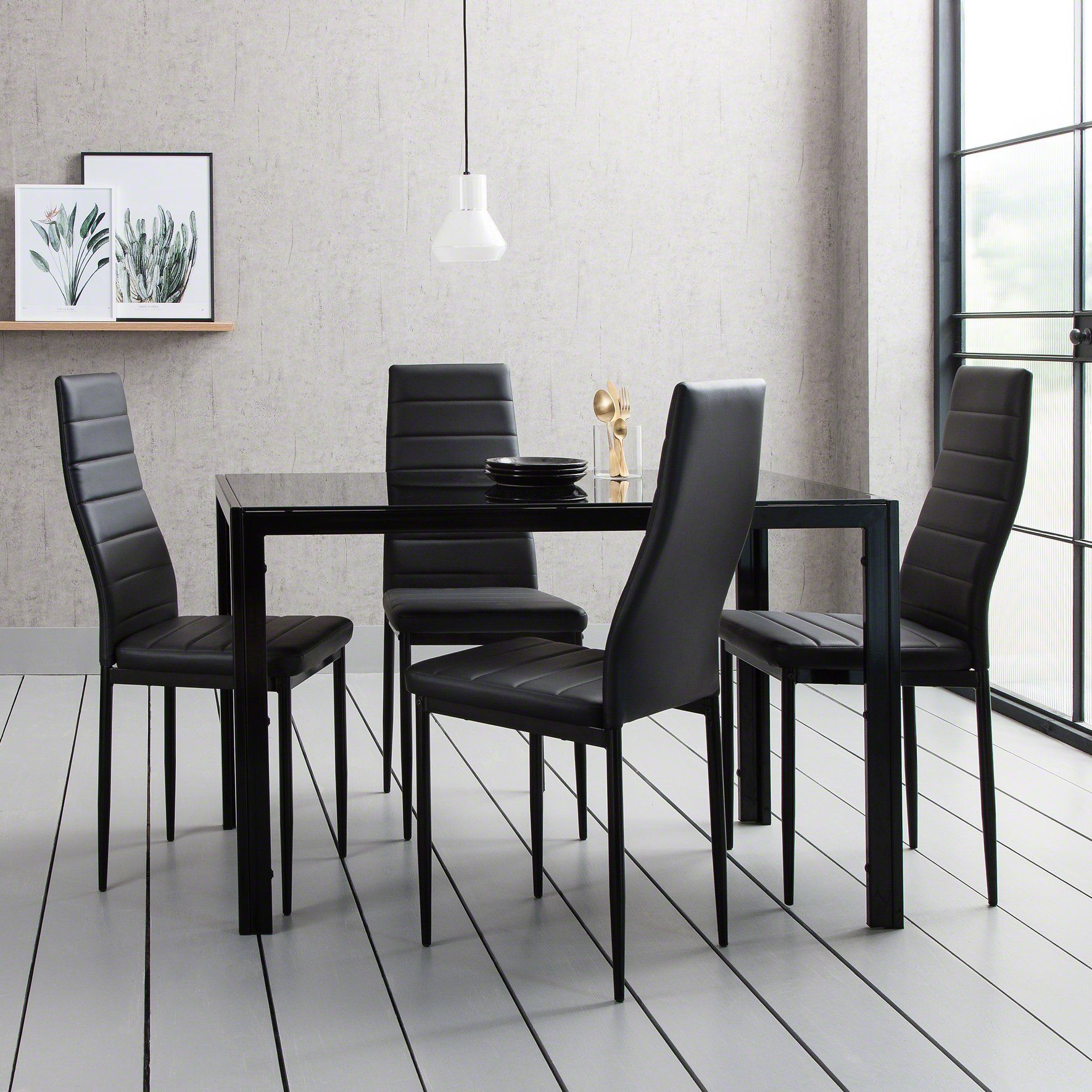 Black dining sets with best sale 4 chairs