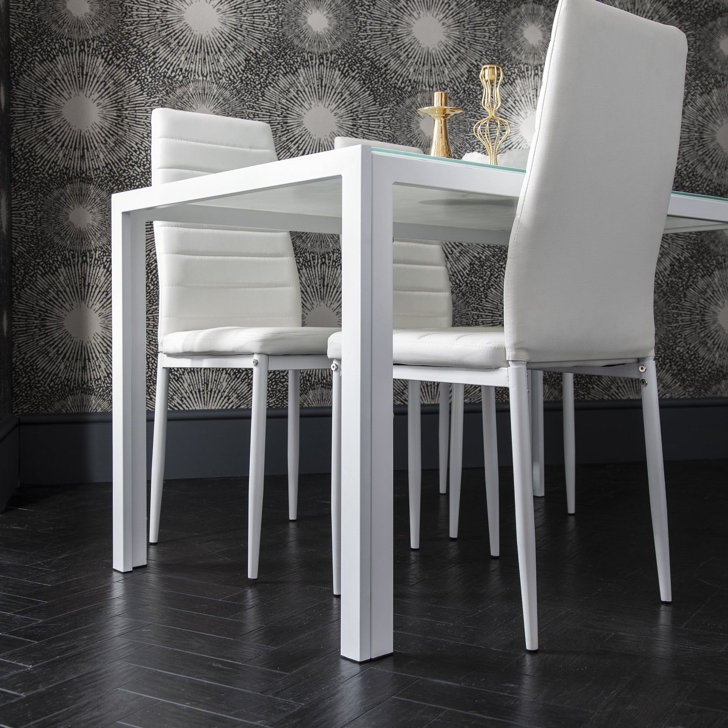 Laura James - Glass Dining Table Set and 4 Chairs Set White - Laura James
