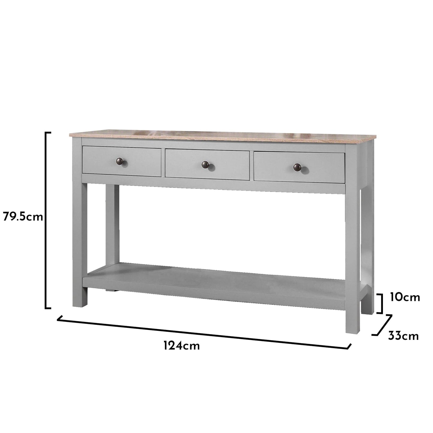 Bampton 3 Drawer Console Table - Stone Grey - Laura James