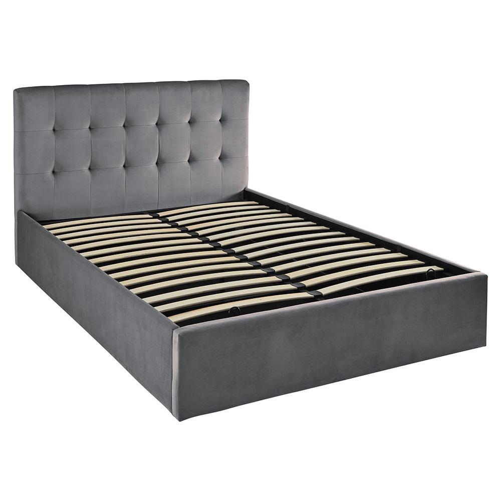 Grey velvet double ottoman bed and mattress set - Laura James