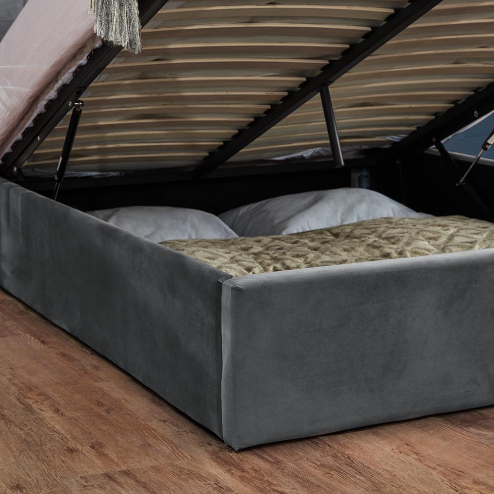 Grey velvet double ottoman bed and mattress set - Laura James