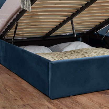 Blue Velvet double ottoman bed and mattress set - Laura James