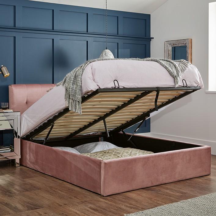 Pink velvet double ottoman bed - Laura James