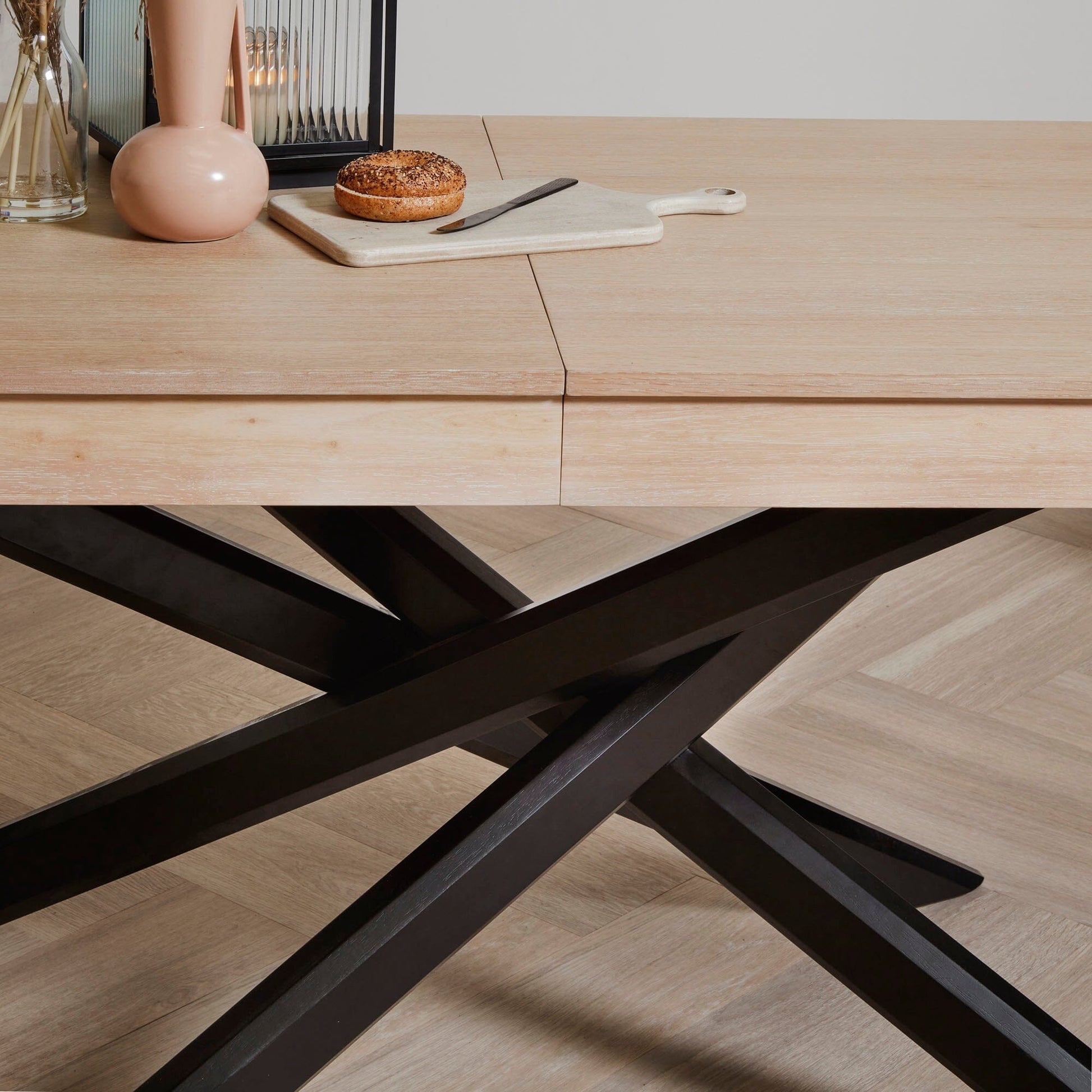 Amelia Black Whitewash Extending dining table - 6 seater - Black Ella chairs