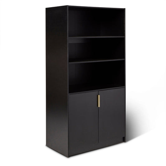 Essie Tall Black Bookcase with Gold Handles - Laura James