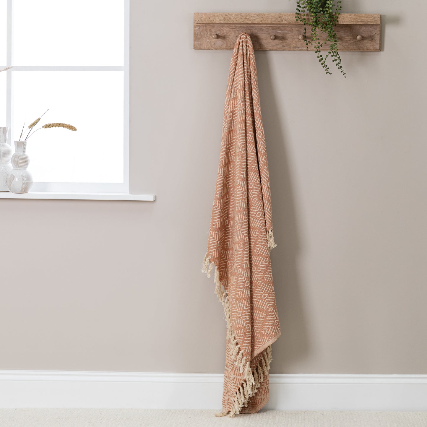 Elborough Diamond Pattern Cotton Throw - Blush Pink