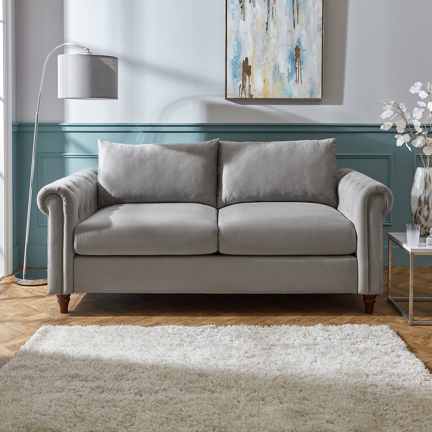 Elodie 2 seater sofa – grey velvet - classic - Laura James