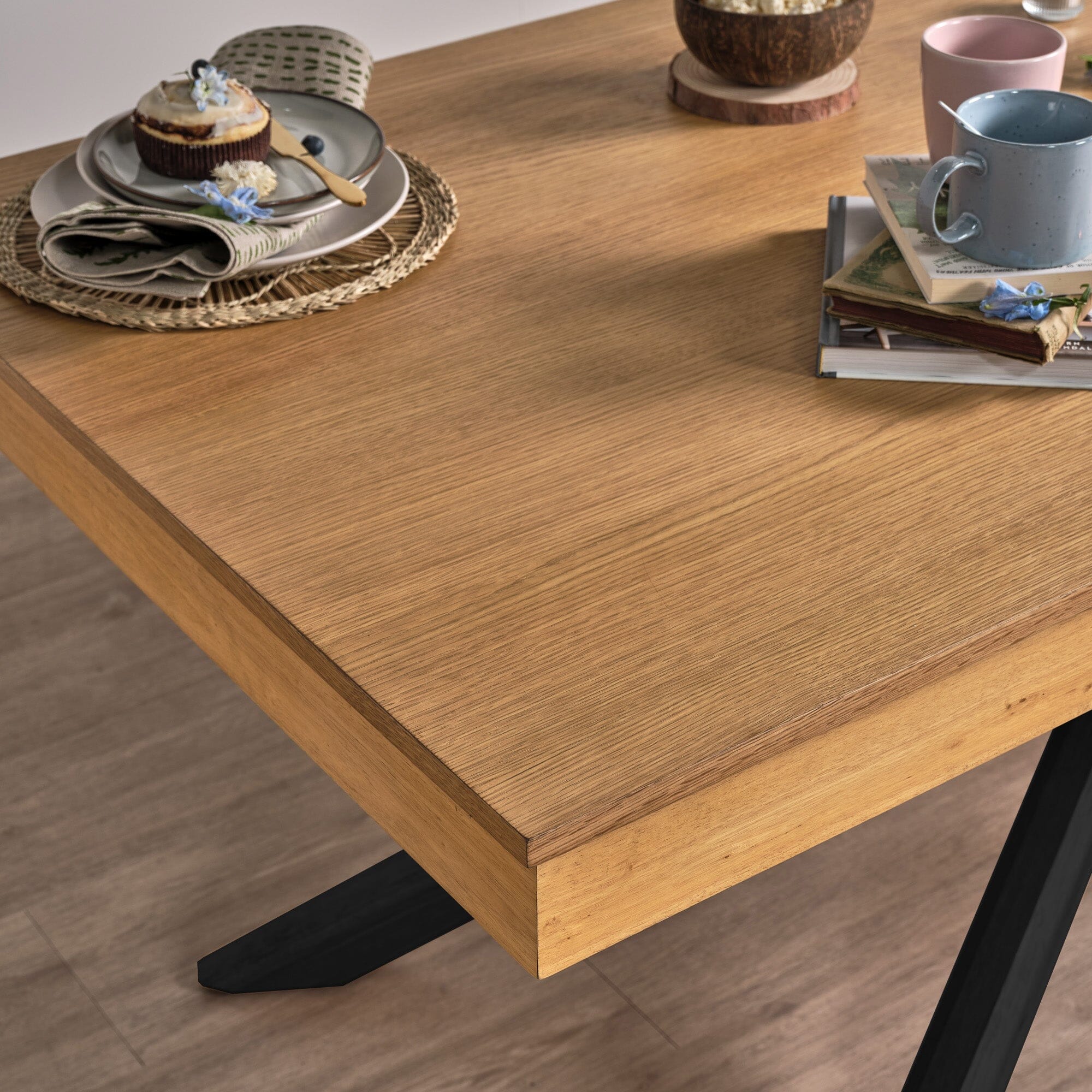 Black and deals timber dining table