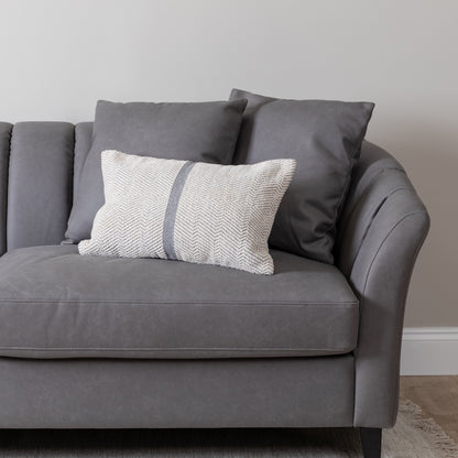 Florence Steel Grey Vegan Leather 4 Seater Sofa with Dark Oak Legs - Laura James