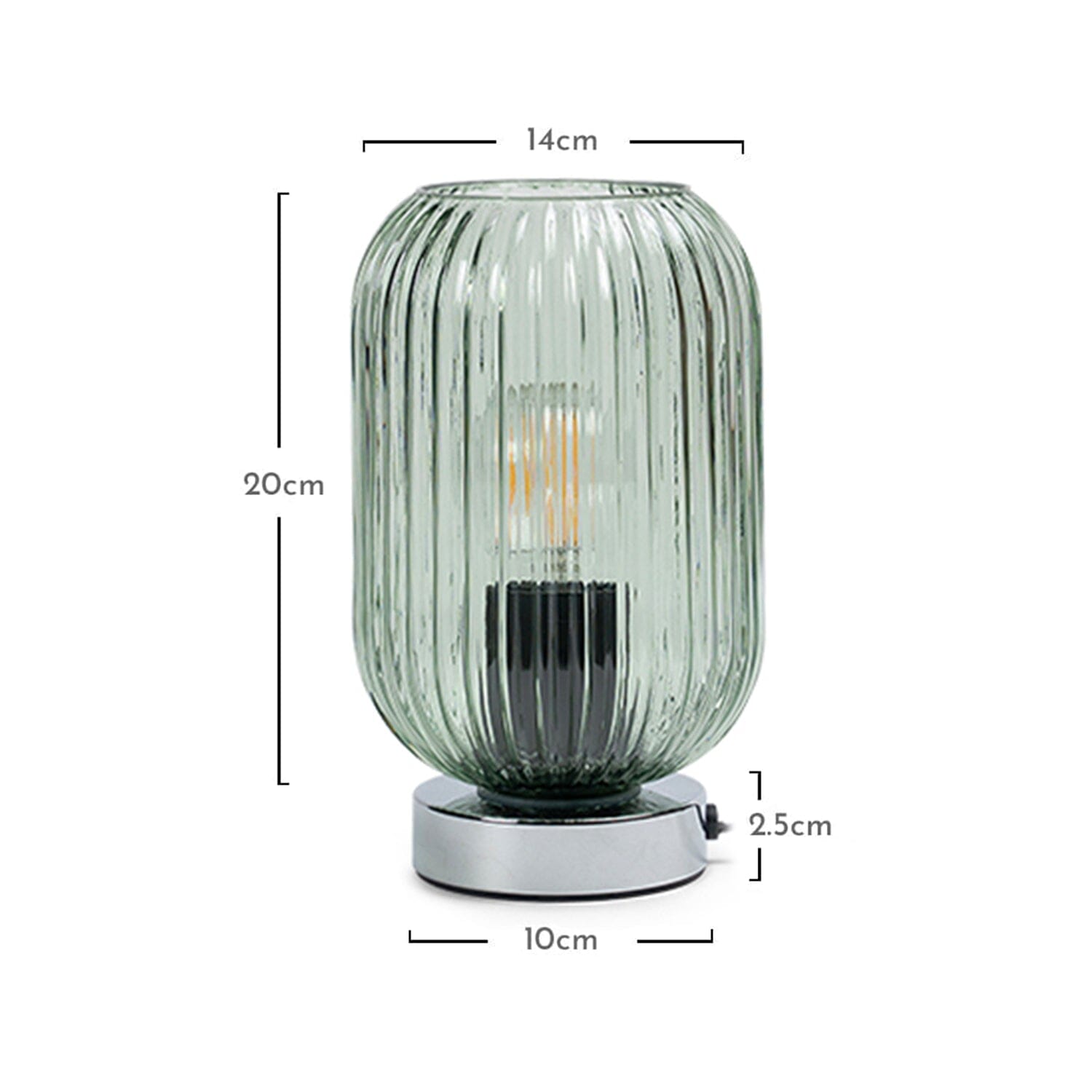 Green Fluted Glass Table Lamp with Chrome Base - Laura James