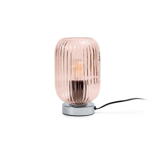 Pink Fluted Glass Table Lamp with Chrome Base - Laura James 