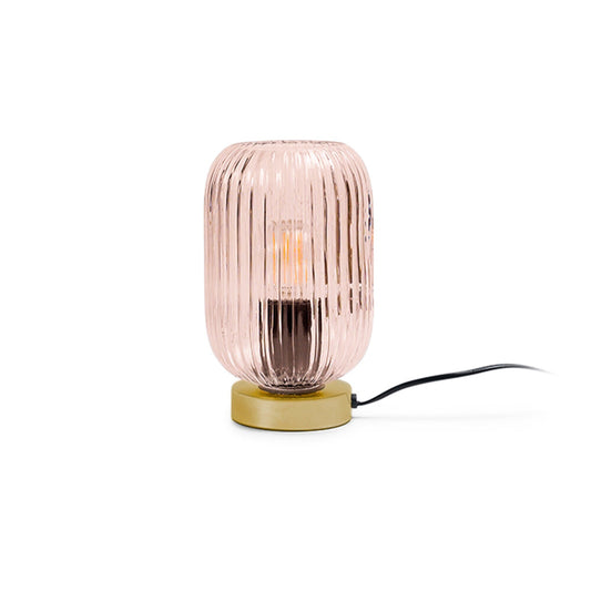 Pink Fluted Glass Table Lamp with Gold Base - Laura James