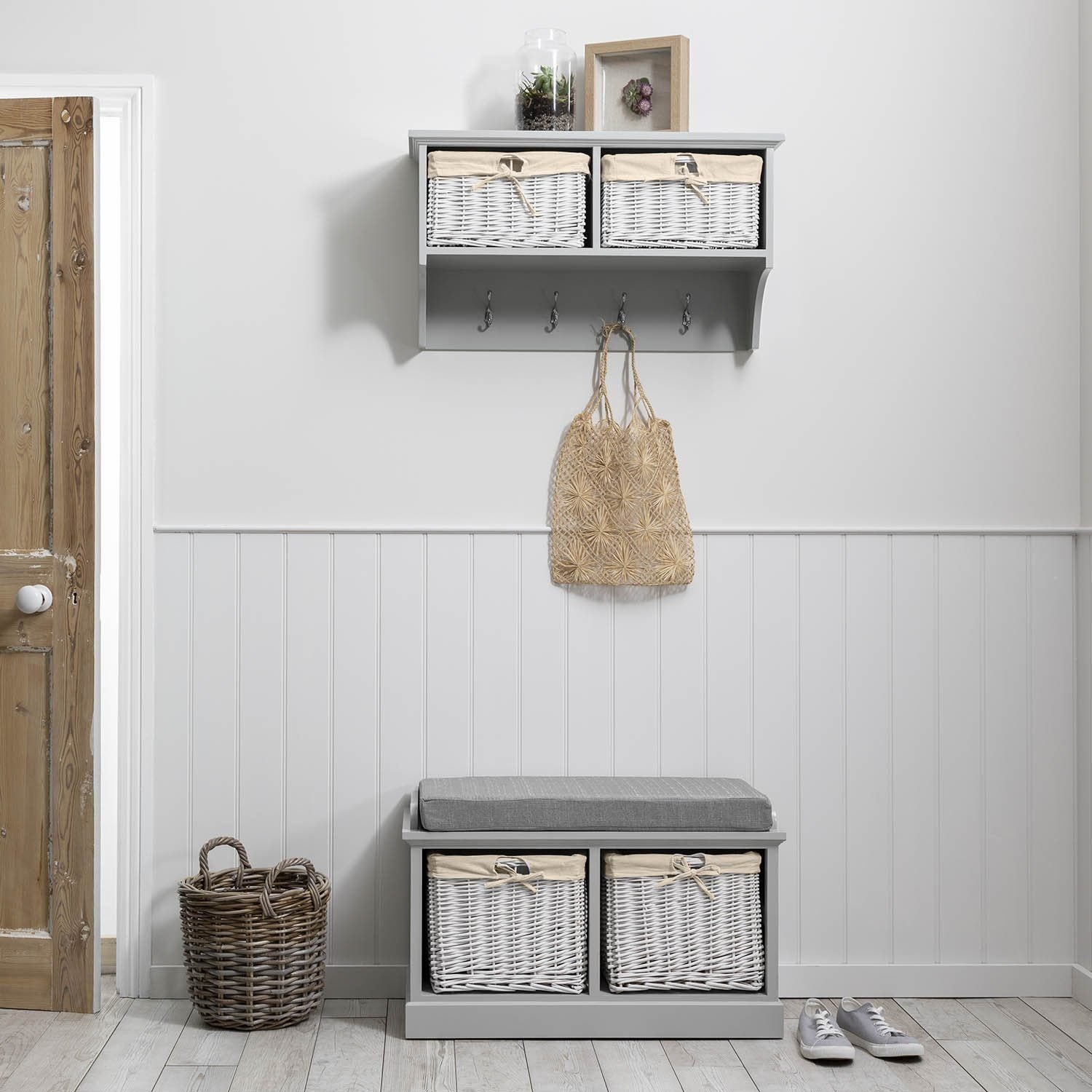Fyfield Coat Rack with Shelf & Storage Baskets - Grey - Laura James