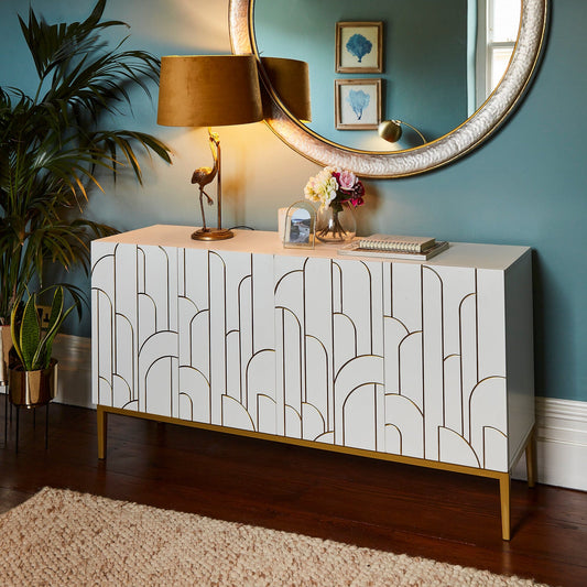 Gatsby White 4 Door Sideboard with Gold Detailing - Laura James