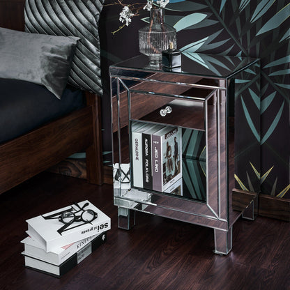 Aleanor Glass Mirrored Bedside Table, 1 drawer - Laura James