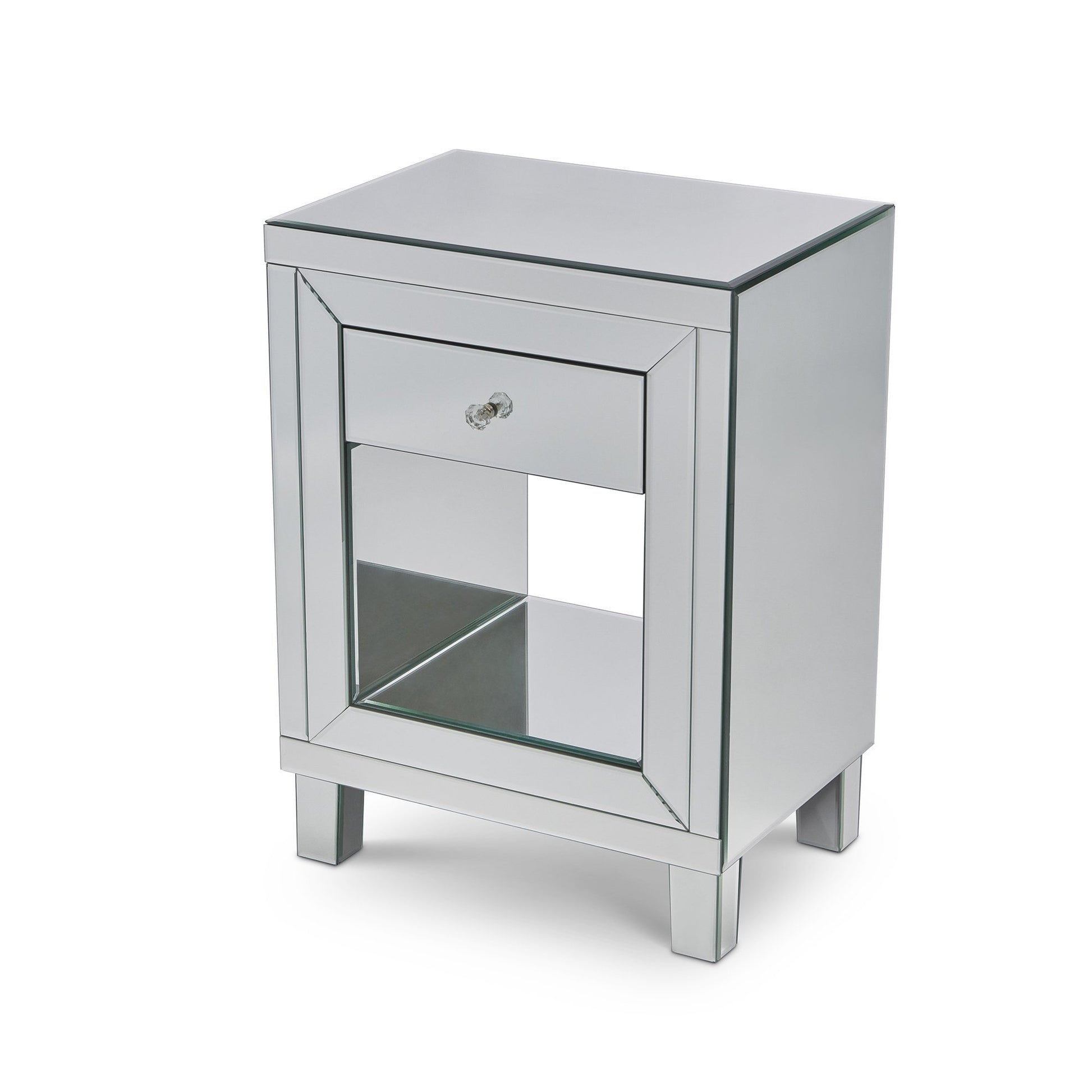 Aleanor Glass Mirrored Bedside Table, 1 drawer - Laura James