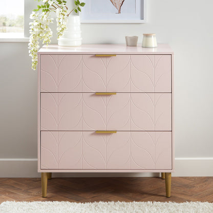 Gloria 3 piece bedroom furniture set - 3 drawer chest of drawers - pale pink - Laura James