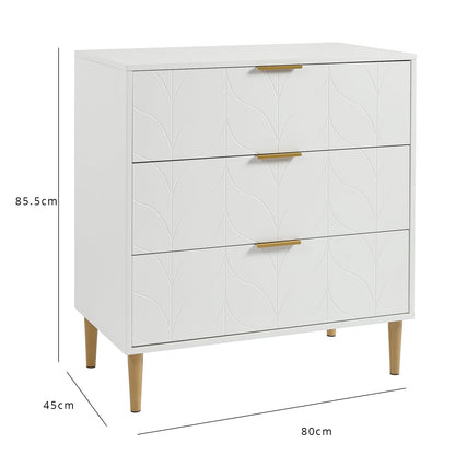 Gloria 4 piece bedroom furniture set - 3 drawer chest of drawers - white