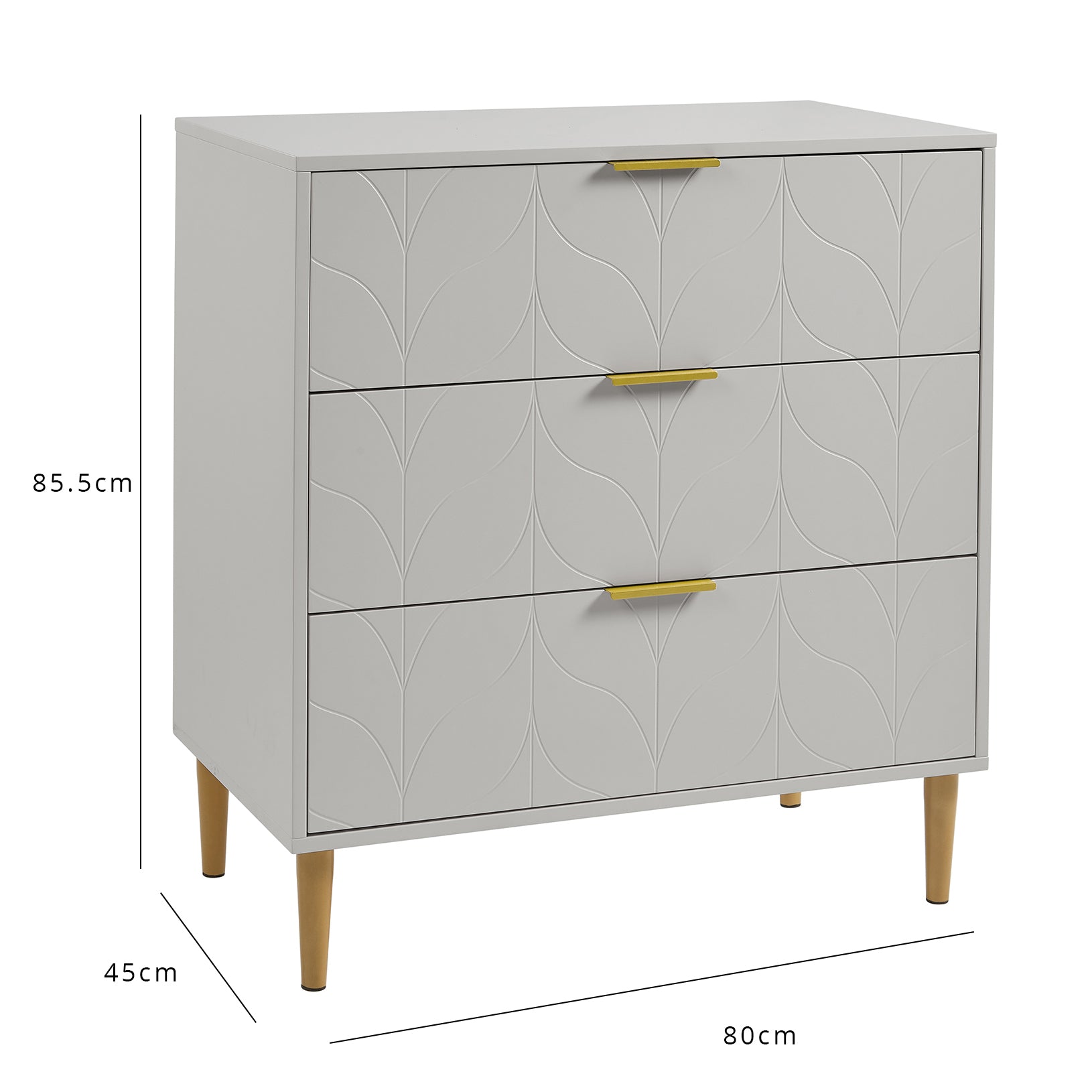Gloria 3 piece bedroom furniture set - 3 drawer chest of drawers - grey - Laura James