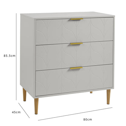 Gloria 3 piece bedroom furniture set - 3 drawer chest of drawers - grey - Laura James