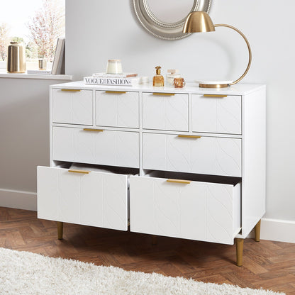 Gloria chest of drawers - 4 over 4 - white & brass effect - laura James