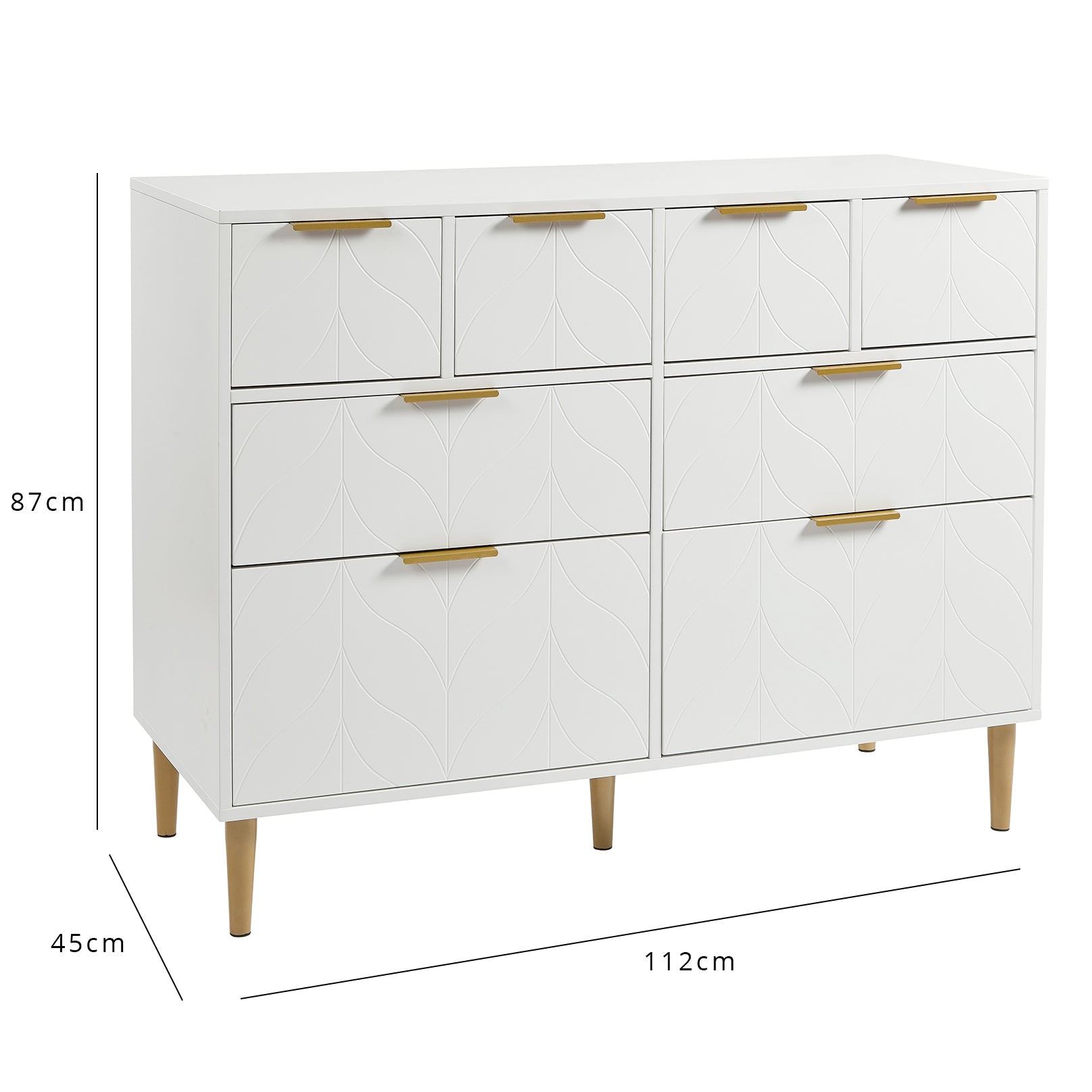 Gloria 4 piece bedroom furniture set - 4 over 4 chest of drawers -white - Laura James