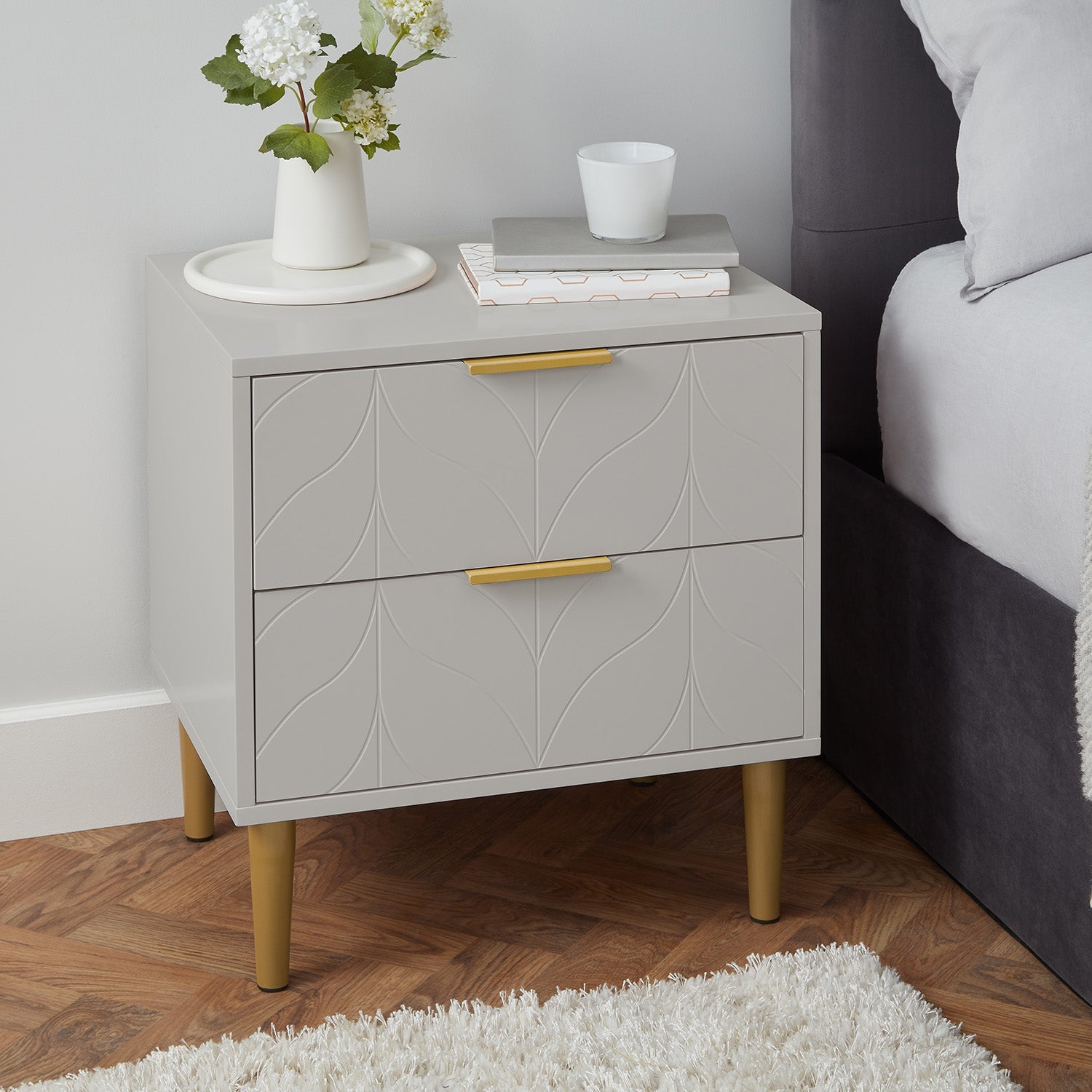 Gloria bedside table - grey and brass effect - Laura James