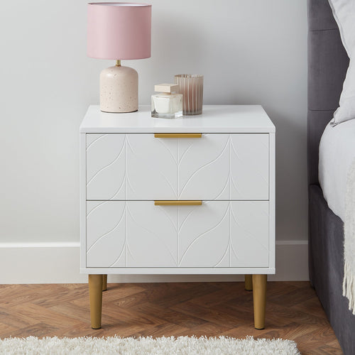 Gloria bedside table - white and brass effect