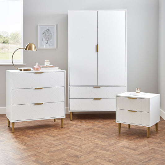 Gloria 3 piece bedroom furniture set - 3 drawer chest of drawers - white - Laura James