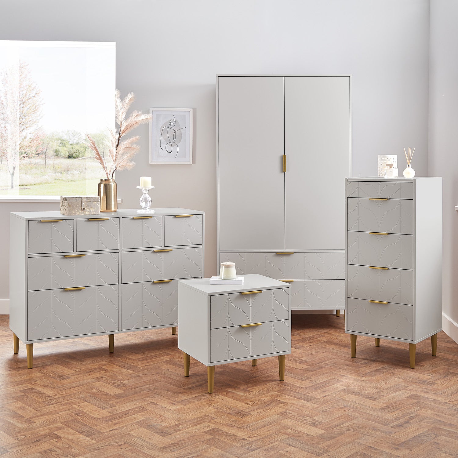 Gloria wardrobe and drawers set - 4 over 4 chest of drawers - grey - Laura James