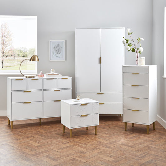 Gloria wardrobe and drawers set - 4 over 4 chest of drawers - white - Laura James