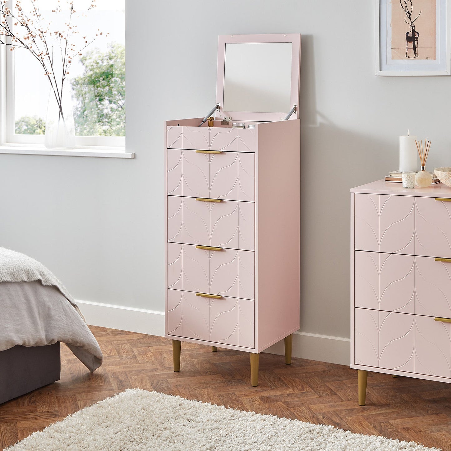 Gloria tallboy - pale pink and brass effect - Laura james