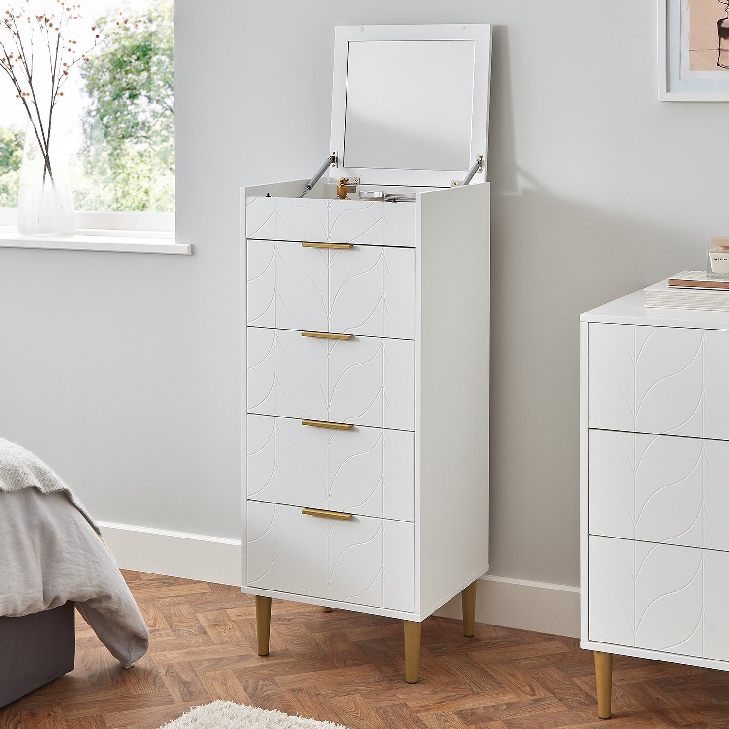 Gloria wardrobe and drawers set - 4 over 4 chest of drawers - white - Laura James