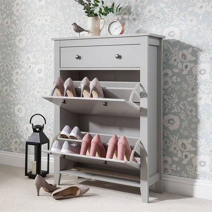 Grey Shoe Cabinet Storage Cupboard Wooden - Laura James