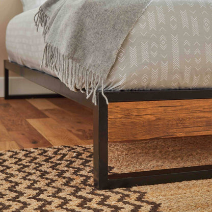 Wood effect and metal platform double bed frame - Laura James