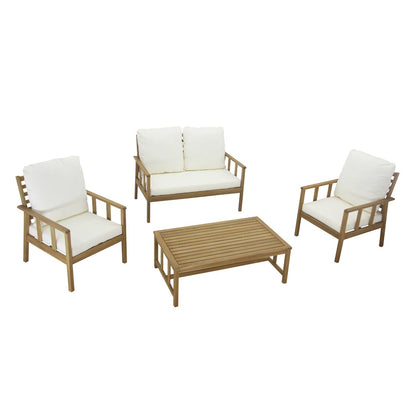 Harrelson Outdoor Wooden Double Sofa Set with 2 Armchairs & Cream LED Parasol - Laura James