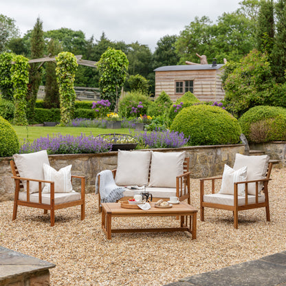 Harrelson outdoor sofa set with grey lean over parasol - solid wood and natural