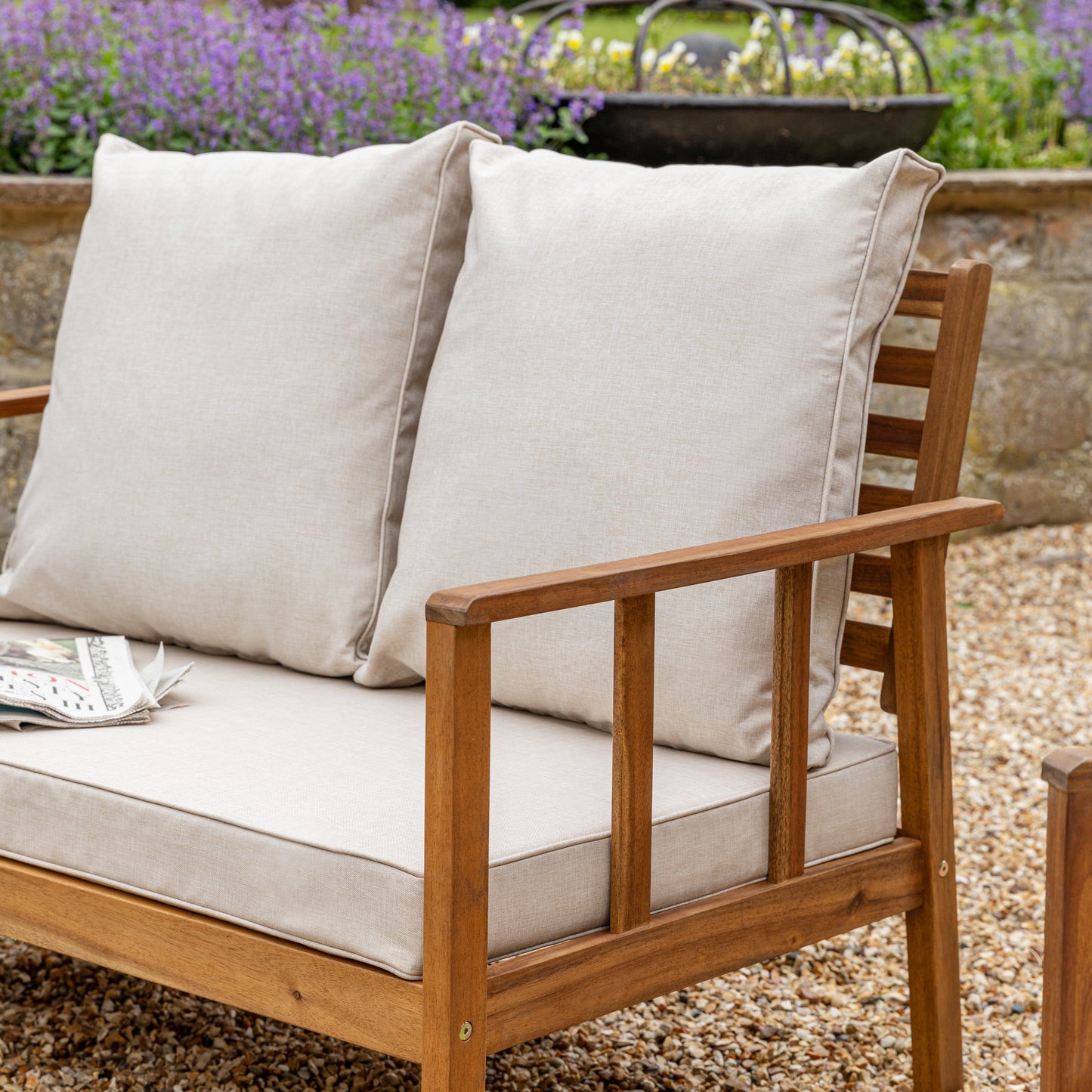 Harrelson outdoor sofa set with grey lean over parasol - solid wood and natural